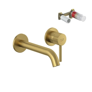 Смеситель KLUDI BOZZ SET 38245N076S для раковины излив 23см настенный встраиваемый со скрытой частью в комплекте золото брашированное 26132